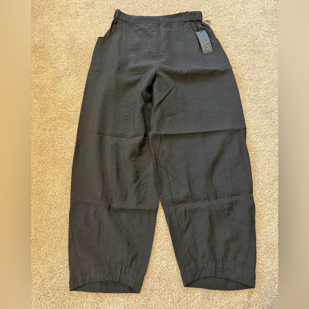 Liv By Habitat Rayon Crinkle Solid Seamed Lantern Pant Black M Boho Lagenlook S